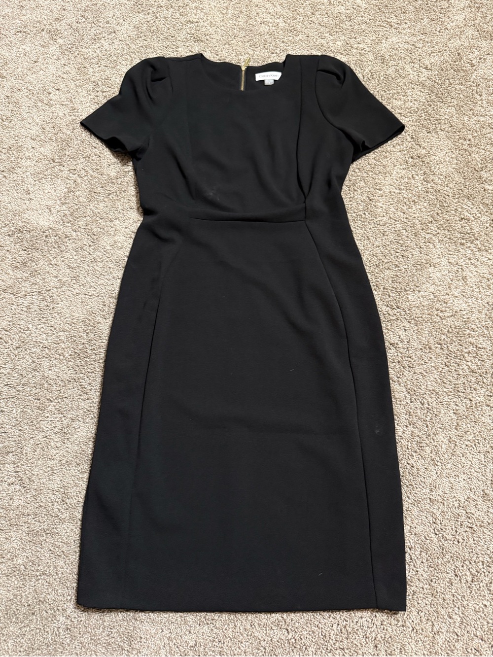 Calvin Klein Black Short-Sleeve Sheath Midi Dress